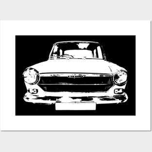 Austin 1100 1960s classic car monoblock white Posters and Art